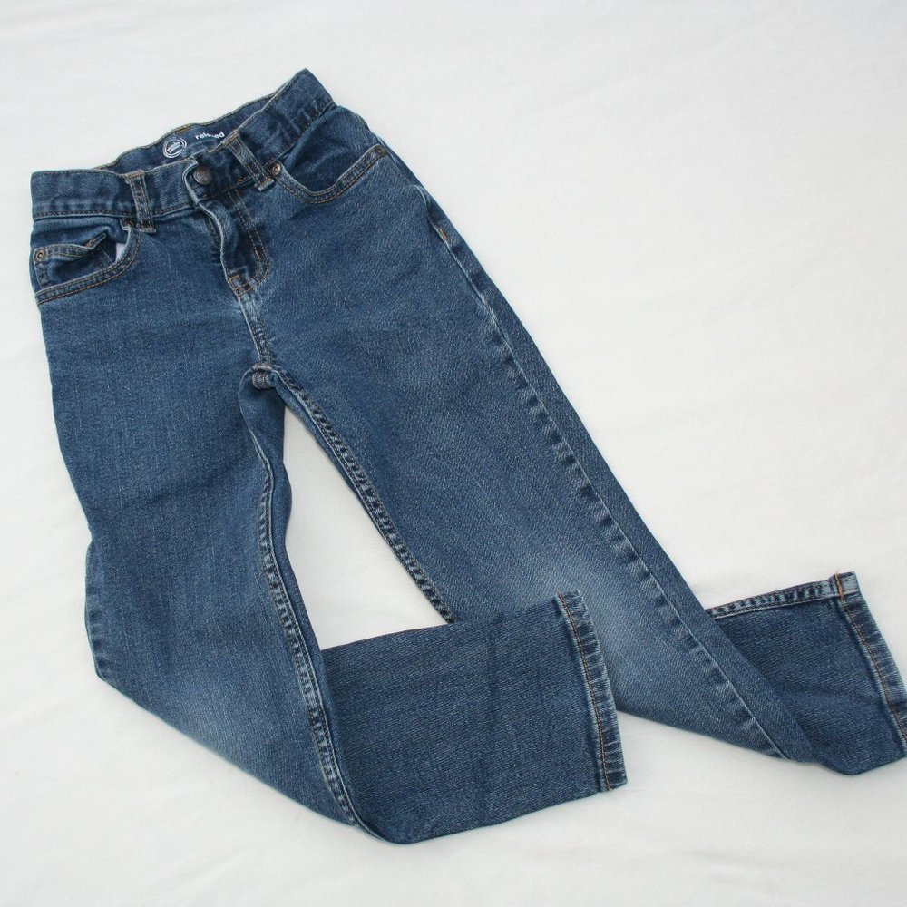 BOYS 7 SLIM WAIST BLUE JEANS RELAXED FIT NICE CONDITION POCKETS ADJUSTABLE WAIST